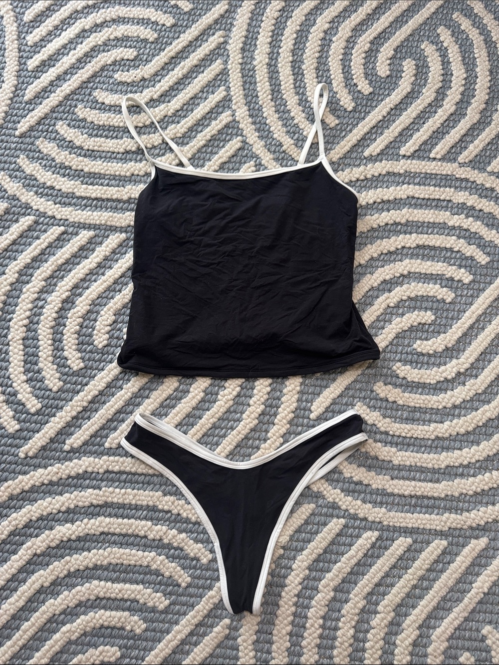 SKIMS Black & White Trim Cami and Thong Set Size L